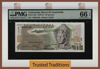 Tt Pk 58c 1978 - 83 Guatemala 1/2 Quetzal Banco De Guatemala Pmg 66 Epq Gem Unc