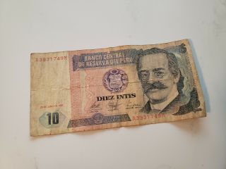 10 Peruvian Sol 1987 Peru Foreign Currency Paper Bill Banknote Money