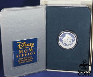 1989 Disney Mgm Studios Mickey & Minnie 1oz Silver.  999 Proof Coin W/ Box &