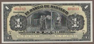 1914 Mexico (hidalgo) 1 Peso Note Unc