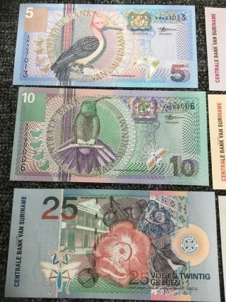 6 Note Set Central Bank Van Suriname,  Gulden 5 - 10 - 25 - 100 - 500 - 1000 Guldens 2