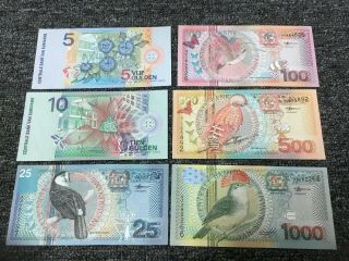 6 Note Set Central Bank Van Suriname,  Gulden 5 - 10 - 25 - 100 - 500 - 1000 Guldens 4