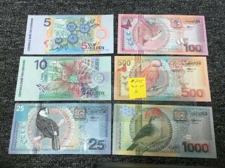 6 Note Set Central Bank Van Suriname,  Gulden 5 - 10 - 25 - 100 - 500 - 1000 Guldens 5