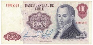 Banco Central De Chile 1982 Issues 100 Pesos Pick 152b Foreign World Banknote