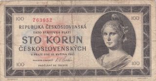 100 Korun Fine Banknote From Czechoslovakia 1945 Pick - 67