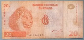 Congo 20 Francs Note Issued 01.  11.  1997,  P 88,  Lions