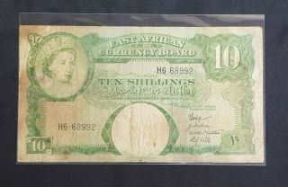 Bank Of East African Currency,  10 Shillings 1958,  Vg