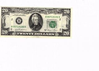Us Currency Federal Reserve Note $20.  00 1981 B05719106b Light Center Fold