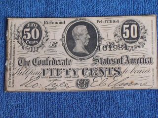 Confederate States Feb 17 1864 1st Series E 50 Cents Fractional Currency Bill