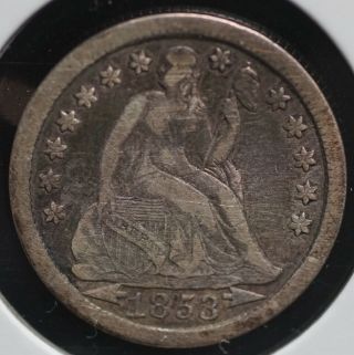 1853 Seated Liberty Silver One Dime 10c Coin