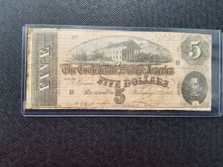 1864 $5 Confederate State Of America (richmond) G 34575