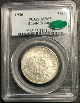 1936 U.  S.  Rhode Island Half Dollar Pcgs Graded Ms65 Cac $2.  95 Max