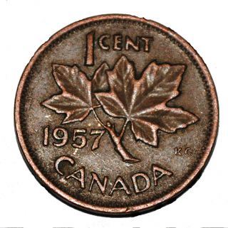 Canada 1957 1 Cent Copper One Canadian Penny Coin