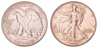 Fc.  089} United States Of America 1/2 Dollar 1941 / Walking Liberty Silver / Vf,