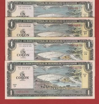 El Salvador 4 Notes 1 Colon 1977 - 1982 Scarce Note Grade