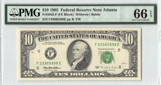 United States 1995 Fr.  2032 - F Pmg Gem Unc 66 Epq 10 Dollars Atlanta Frn