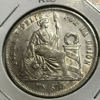 1866 Yb Peru Silver Un Sol Crown Coin