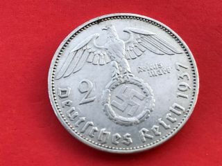 2 Reichsmark 1937 A With Nazi Coin Swastika Silver Brilliant