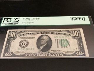 1934 A Series $10 Dollar Bill Federal Reserve Chicago Pcgs 58 Ppq Green Seal