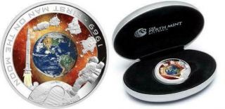 Cook Islands 2009 $1 First Man On The Moon 1969 1 Oz Silver Coin Orbital Core