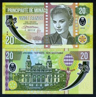Monaco,  20 Francs,  2018 Private Issue,  Clear Window Polymer - Grace Kelly