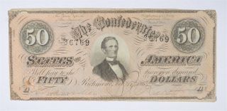 Civil War 1864 $50.  00 Confederate States Horse Blanket Note 128