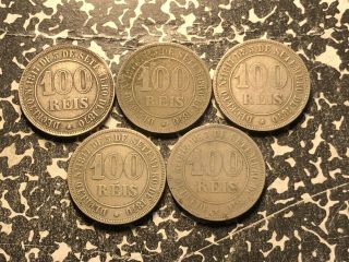 1871 Brazil 100 Reis (5 Available) Circulated (1 Coin Only) 3
