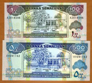 Set Somaliland,  100;500 Shillings,  1996,  P - 5 - 6 (5b - 6b),  Unc