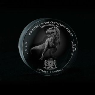 Somali Republic 500 Shillings,  Tyrannosaurus Rex,  Dinosaurs 3d Crystal Coin 2019