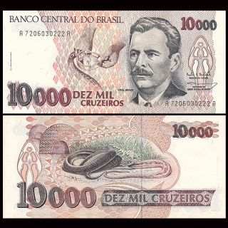 Brazil 10000 10,  000 Cruzeiros,  1993,  P - 233c,  Unc