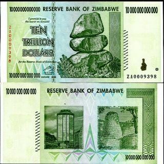 Zimbabwe 10 Trillion Dollars 2008 P 88 Za Replacement Unc