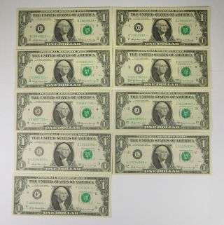 1969a $1 Federal Reserve Star Notes Partial Uncirculated District Set - 9 Notes