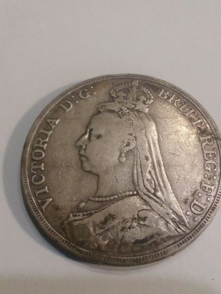Queen Victoria 1890 Large Crown / Five Shilling Silver Coin