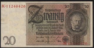1929 20 Reichsmark Germany Vintage Nazi Old Money Banknote Currency P 181a Xf