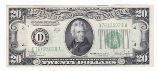 1934 C $20 Dollar Bill Federal Reserve Note Au About Uncirculated Fr 2057 D