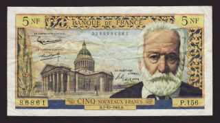France - 5 Nouveaux Francs,  1965 - P 141a - Scarce Note - Fine