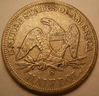 1858 - S 50c Seated Liberty Half Dollar Au Details
