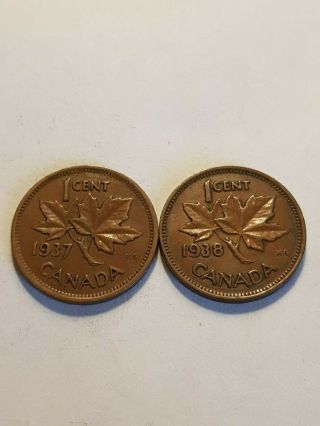 Canada 1 Cent 1937 And 1938 George Vi Canadian Penny Copper Coin