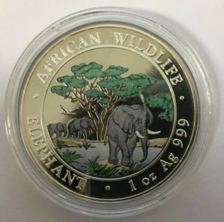 2012 Somalia 100 Shillings African Wildlife - Elephant 1 Oz 999 Pure Silver Coin