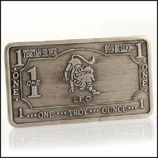Collectors One Ounce.  999 Pure Tibetan Silver Leo Art Series Bullion Bar