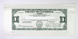 Oh.  County Of Cuyahoga 1933 Proof $1 Depression Scrip From Production Department