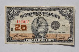 1923 25c Dominion Of Canada Twenty Five Cents Fractional Currency Choice Note