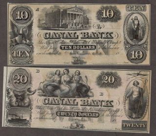 Obsolete Notes,  $10 & $20 Canal Bank Of Orleans,  Gem Uncirculated
