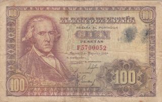 100 Pesetas Vg Banknote From Spain 1948 Pick - 137