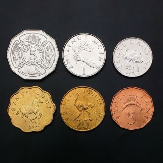 T - 1] Tanzania Set 6 Coins,  5 10 20 50 Senti,  1 5 Shilingi,  1979 - 1993,  A - Unc