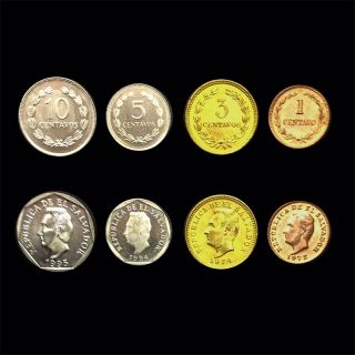 [s - 1] El Salvador Set 4 Coins,  1,  3,  5,  10 Centavos,  1972 - 1995,  Unc