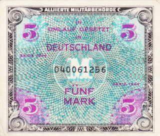 5 Mark Very Fine Banknote From Allied Military In Germany 1944 Pick - 193