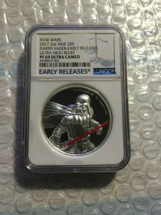 Star Wars 2017 2oz.  Niue S$5 Darth Vader - Early Releases Ultra High Relief Pf69