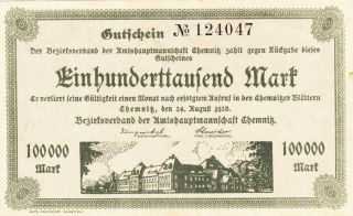 100 000 Mark Extra Fine Banknote From Germany/chemnitz 1923