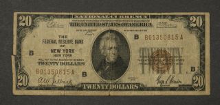 1929 $20 Federal Reserve Bank Note - York Frbn - B01350815a Ca006
